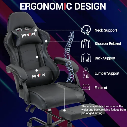 Miniatura 3 de Gaming Chair with Footrest for Adults, PU Leather Massage Racing Video Game Chair with Lumbar Support for Men Women, Ergonomic Computer Chair for