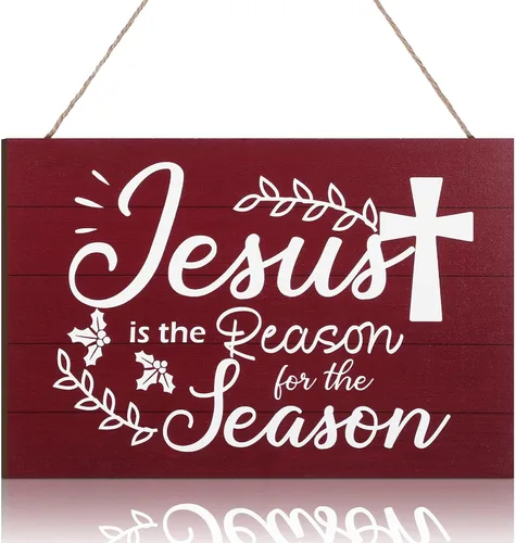 Letrero colgante de madera de Jesús con la frase "Jesús es la razón de la temporada", decoración de pared para árbol de Navidad, decoración de pared