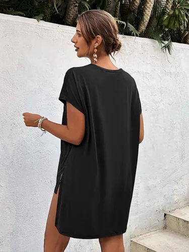 Miniatura 6 de FSHAOES Camisetas de verano con cuello en V para mujer, manga casquillo, camisetas de gran tamaño, ajuste holgado