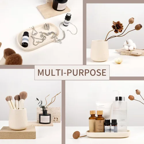 Miniatura 4 de BosilunLife Juego de accesorios de baño 3 piezas - Juego de dispensador de jabón con espuma de cerámica para baño, decoración de baño estilo casa