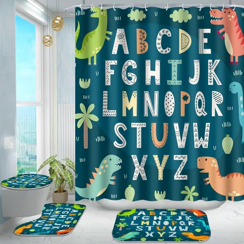 Miniatura 10 de Poedist Juego de 4 cortinas de ducha de baño, juegos de cortinas de baño para niños con alfombras