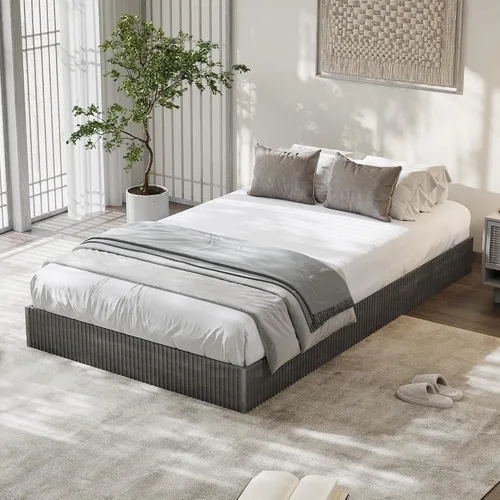Miniatura 2 de Garvee Base de cama individual, plataforma de madera con diseño estriado, marco de cama de perfil bajo, base de cama minimalista sin ruido, fácil