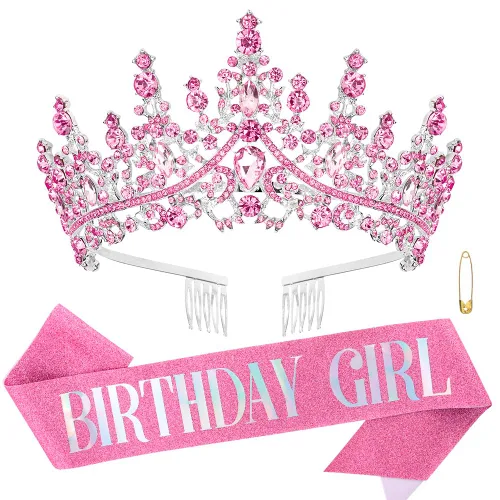 Miniatura 8 de ATODEN Tiaras y coronas de cumpleaños para niña, tiaras y coronas para mujeres y niñas, multicolores de cristal, tiara de princesa, diadema
