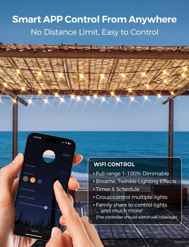 Miniatura 2 de XMCOSY+ Guirnalda de luces inteligentes para exteriores, luces de patio G40 de 75 pies con 34 bombillas LED regulables, control WiFi y aplicación