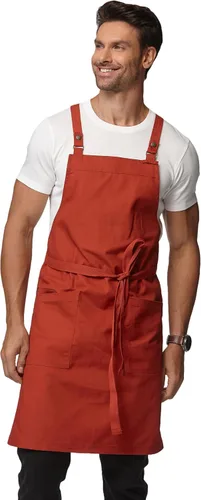 Miniatura 10 de Delantal de cocina unisex, delantal con correa cruzada con 2 bolsillos, delantal profesional duradero e impermeable Jengibre