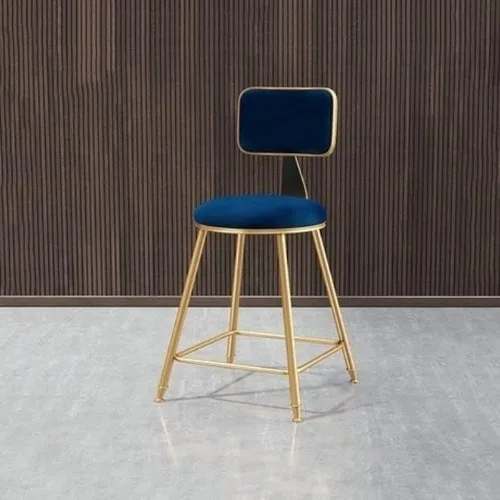 Taburete moderno para mostrador, taburete sin brazos, taburete de hierro con cojín y pedal, 1 taburete corto (18 pulgadas de alto) azul