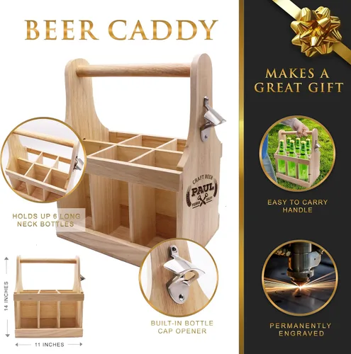Miniatura 2 de My Personal Memories Paquete de 6 cajas de cerveza de madera personalizadas personalizadas con abridor de acero inoxidable