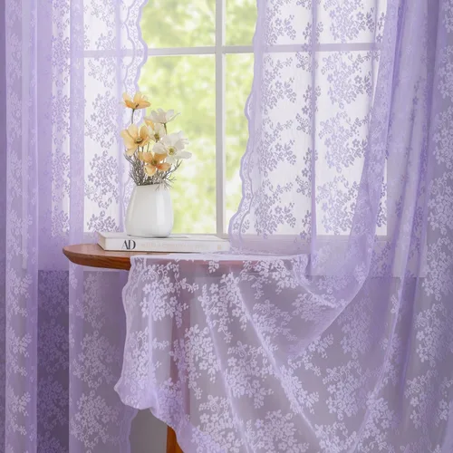 Miniatura 89 de YJ YANJUN Cortinas traslúcidas negras de 54 pulgadas de largo, panel de cortina de encaje gótico victoriano para cocina, cortinas cortas de Negro