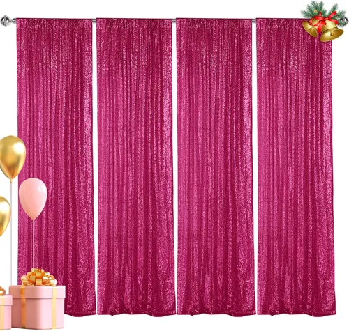 Miniatura 21 de Hahuho - Cortina de fondo de lentejuelas de 2 x 8 pies para fiestas, fondo de fotografía con paños de cortina de purpurina para decorar Navidad