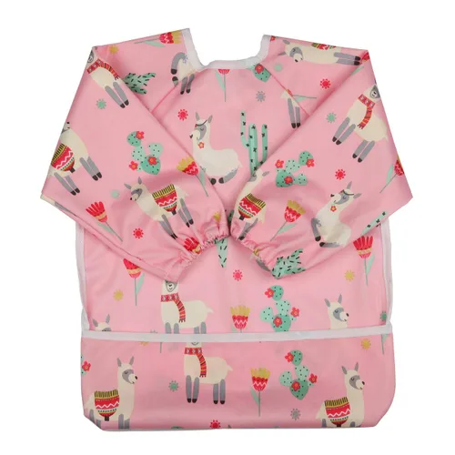 Miniatura 11 de Babero de bebé manga camisa con bolsillo 1-3 años pintura para niñas (Flamingo Cactus)