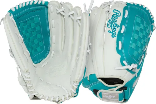 Miniatura 9 de Rawlings Guante de sóftbol juvenil Shut Out Negro/Blanco Web de barra doble de poste único
