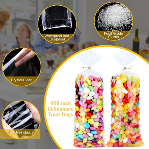 Miniatura 3 de 200 bolsas de celofán de 4 x 9 pulgadas, bolsas de celofán para dulces, bolsas de regalo transparentes, bolsas para cake pops, bolsas para Bolsas