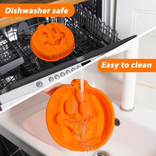 Miniatura 5 de Webake Molde para Pastel de Calabaza de 8 Pulgadas de Silicona Molde Jack-O-Lantern Molde para Pastel con Forma de Calabaza 3D Grande, Molde