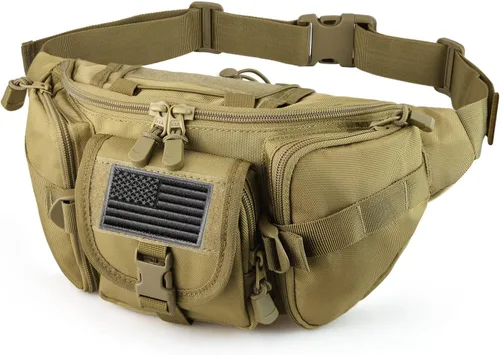 FRTKK - Riñonera táctica militar con parche de la bandera de EE. UU., bolsa de cintura de utilidad con correa ajustable para actividades al aire
