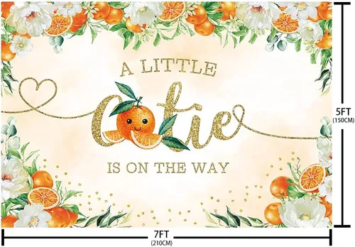 Miniatura 5 de AIBIIN Telón de fondo naranja de 7 x 5 pies para baby shower con texto en inglés "A Little Cutie is on the Way" (Un pequeño cutie is on the way)