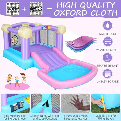 Miniatura 4 de Whubefy Casa inflable rosa para niños de 2 a 8 años con tobogán, pozo de bolas y 50 bolas oceánicas, castillo de salto de 161 x 82 x 63 pulgadas