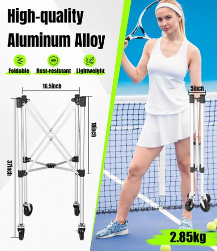 Miniatura 6 de Angooni Professional Tennis Cart with Silent PU Wheels - 2 Capacity Choices (150/240 Balls) - Sturdy, Lightweight & Portable Storage for Practice