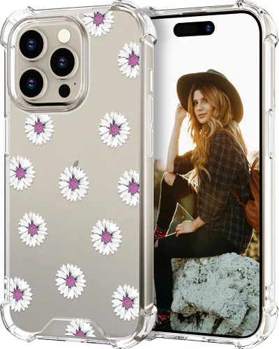 Miniatura 28 de Hungo Funda compatible con iPhone 15 Plus para mujer, diseño floral transparente, lindo, flor azul rosa Rosas Azules