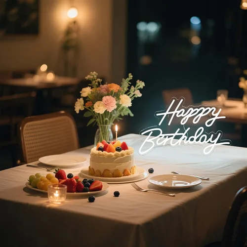 Miniatura 6 de Letrero de neón de feliz cumpleaños para decoración de pared, letrero con luz LED de feliz cumpleaños, luz de neón regulable alimentada por USB