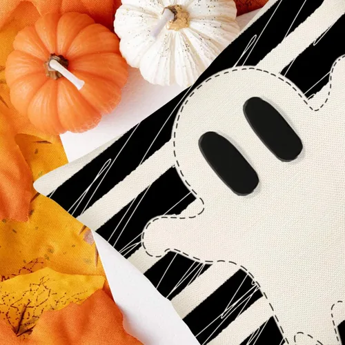 Miniatura 5 de Funda de almohada de fantasma de Halloween de 16 x 16 pulgadas, rayas blancas y negras con espeluznantes fundas de almohada de lino y algodón