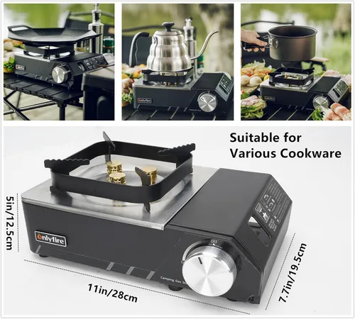 Miniatura 4 de Estufa de gas butano con funda de transporte, estufa portátil para campamento, control de calor preciso, estufa de campamento para patio, cocina