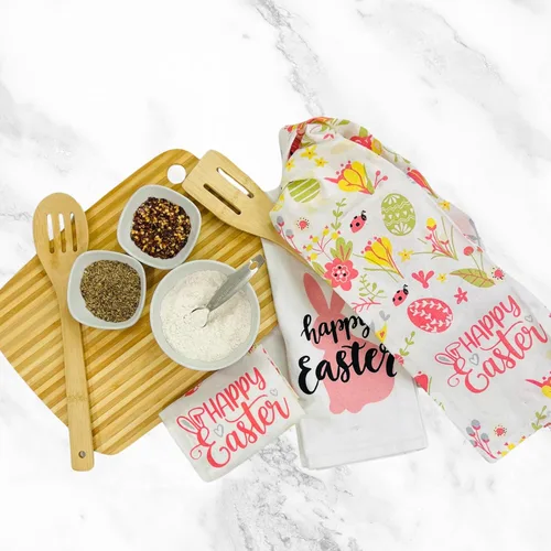Miniatura 2 de Serafina Home Toallas de mano para platos de cocina de primavera de Pascua: flores de huevos de conejo blanco rosa, lindo y colorido, 100% algodón