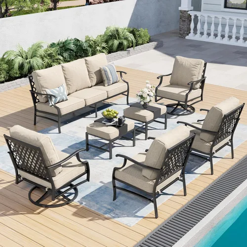 SUNSHINE VALLEY Juego de muebles de patio al aire libre de 7 piezas, moderno juego de conversación de patio exterior con cojín extra grueso de 5.75