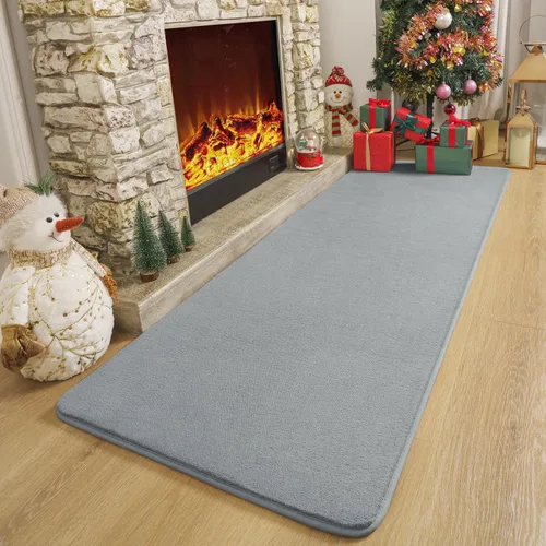 Miniatura 4 de Amearea Alfombra Moderna Suave para Pasillo, 2x6 Pies Alfombra Lavable para Pasillo, Alfombra Esponjosa Gris para Dormitorio junto a la Cama