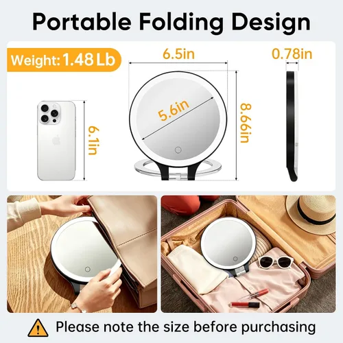 Miniatura 2 de FASCINATE Espejo de Aumento 10X 1X de Doble Cara con Magnificación Espejo de Tocador para Maquillaje Espejo Iluminado Recargable con 3
