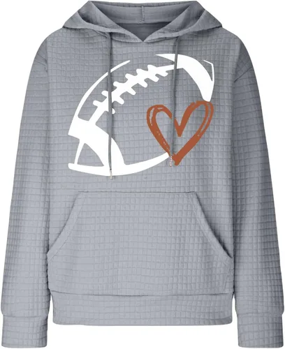 Miniatura 5 de Football Sweatshirts for Women Waffle Hoodie Tops Casual Oversized Hoodies Football Mom Hooded Pullover Costume