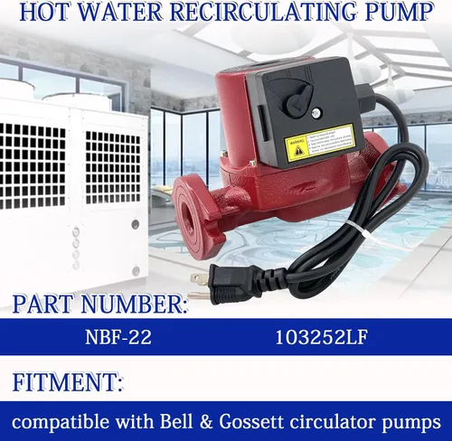 Miniatura 2 de 103252LF Bomba de recirculación de agua caliente, 115 V 1/25 HP, unión de 1 pulgada, compatible con Bell & Gossett NBF-22, bomba circuladora de agua