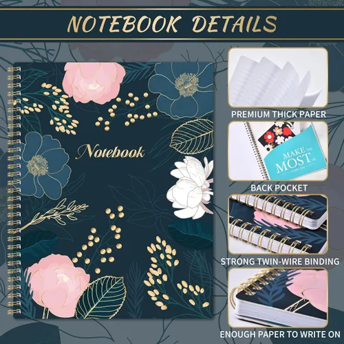 Miniatura 4 de Cuaderno rayado - Diario rayado, 8.5 x 10.5 pulgadas, cuaderno en espiral con 110 páginas (55 hojas), papel grueso, bolsillo trasero, perfecto