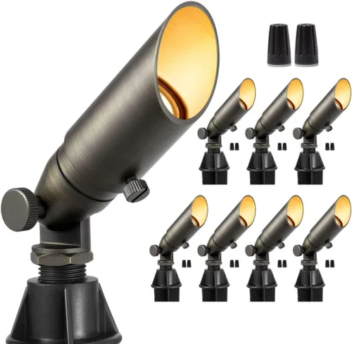 Miniatura 65 de Gardenreet Focos de paisaje de latón de bajo voltaje, luz LED para exteriores de 12 V, luces con cable IP65 impermeables, bronce antiguo