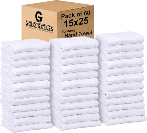 GOLD TEXTILES Paquete a granel de 60 piezas (5 docenas) toalla de mano básica blanca económica de 15 x 25 pulgadas, 2.25 lb/dz