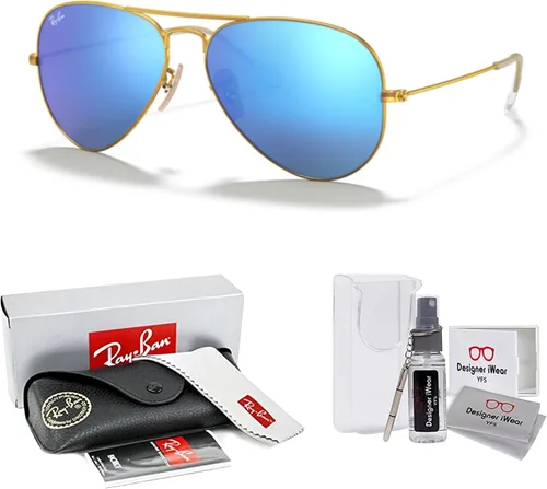 Miniatura 2 de Ray-Ban RB3025 - Lentes de sol de aviador de metal para hombre y mujer + paquete con kit de cuidado de gafas iWear de diseñador