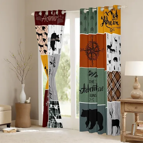 Miniatura 3 de Cortinas rústicas retro de cabaña, cortinas opacas de oso ciervo, 38 pulgadas de ancho x 45 pulgadas de largo, 2 paneles, cortinas de caza