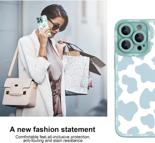 Miniatura 9 de Paquete de 2 bonitas fundas de teléfono para Apple iPhone 13 de 6.1 pulgadas, funda protectora de silicona con estampado de vaca a la moda, delgada