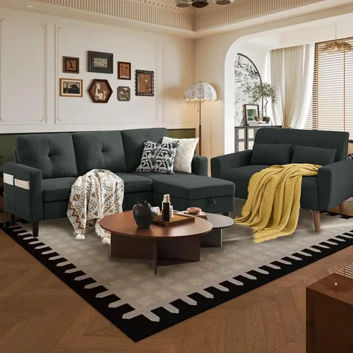 Miniatura 14 de Sofá modular convertible de 79 pulgadas, sofá pequeño en forma de L de 3 asientos con diván de almacenamiento y bolsillo lateral, sofá reversible