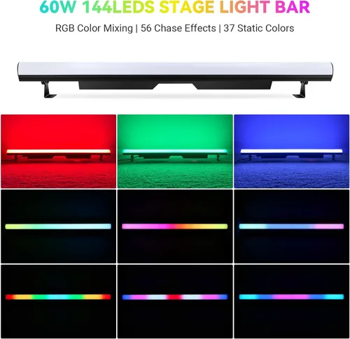 Miniatura 2 de Barra de luz LED para escenario, paquete de 2: mezcla de colores RGB de 60 W, control DMX y RDM, 67 programas de persecución y 37 colores estáticos