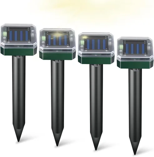 Repelente de topos alimentado por energía solar, impermeable, repelente de ardillas, repelente ultrasónico para exteriores, estacas de vibración