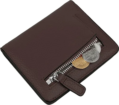 Miniatura 6 de BIG SALE-AINIMOER billetera de bolsillo pequeña con cremallera, plegable, compacta de cuero con bloqueo por identificación por radiofrecuencia