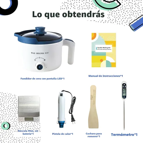 Miniatura 2 de Kit de olla de fusión de cera con derretidor de cera eléctrico, kit de suministros de fabricación de velas profesional con escala digital