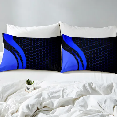 Miniatura 7 de Juego de ropa de cama de panal hexagonal para niños, niñas, adolescentes, funda de edredón geométrica transpirable, colmena geométrica roja y negra