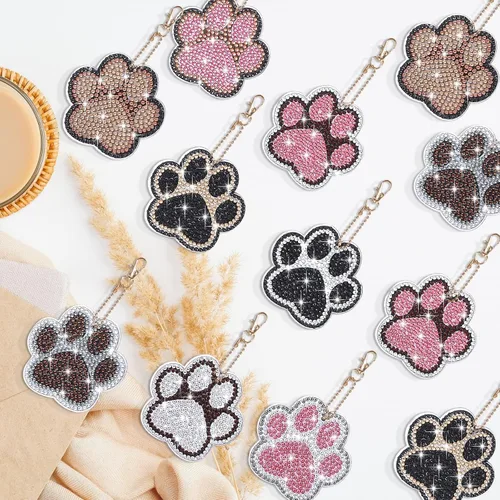 Miniatura 5 de YLOLUL 16 llaveros con forma de pata de perro con forma de pata de perro, kits de llaveros de arte de diamantes de doble cara para principiantes