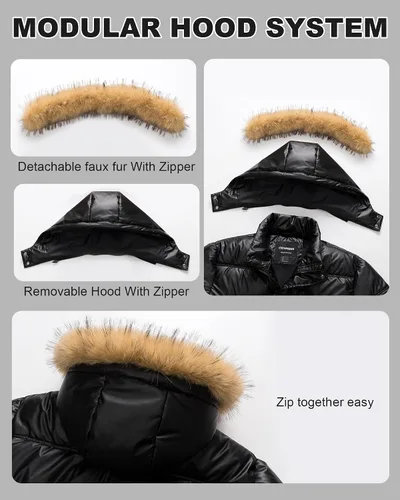 Miniatura 7 de Chaqueta acolchada para hombre, abrigo de invierno con capucha de piel, impermeable y resistente al viento, forro polar, 4 bolsillos