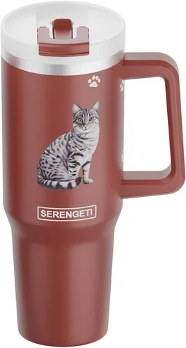 SERENGETI - Vaso térmico de 40 onzas con asa y pajilla, con aislamiento al vacío con popote y tapa, taza de viaje de acero inoxidable para amantes