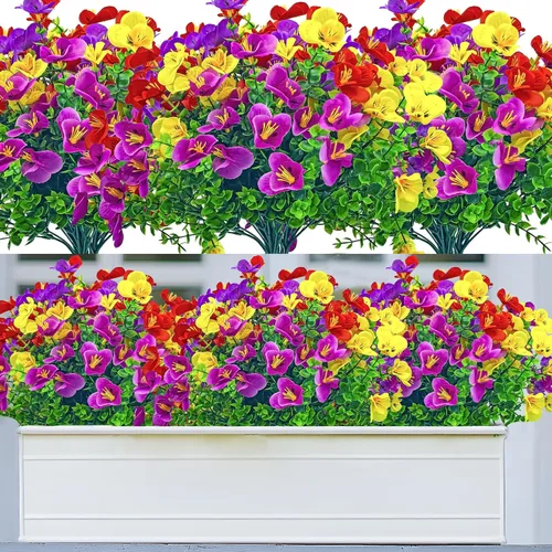 Miniatura 12 de 8 paquetes de flores artificiales para exteriores, resistentes a los rayos UV, flores de plástico sintético para exteriores, patio, jardín, porche