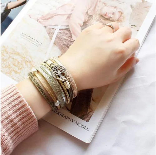 Miniatura 5 de Fesciory - Pulseras de cuero para mujer, cuentas de cristal, diseño de leopardo, estilo bohemio, múltiples niveles