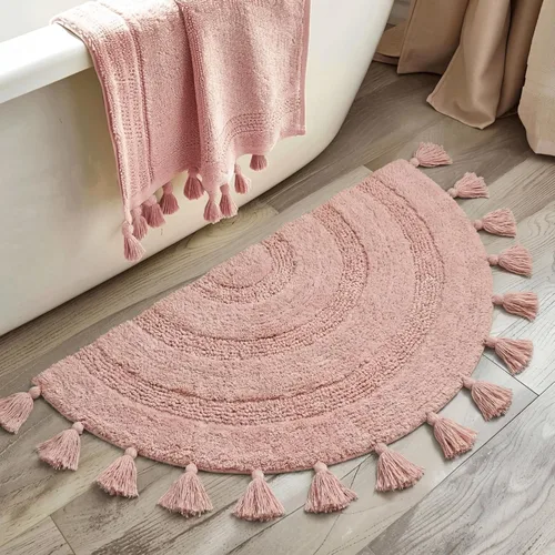 Miniatura 9 de Alfombra de medio círculo con borlas para decoración bohemia de dormitorio, extra suave, 100% algodón, tejida a mano, antideslizante, absorbente