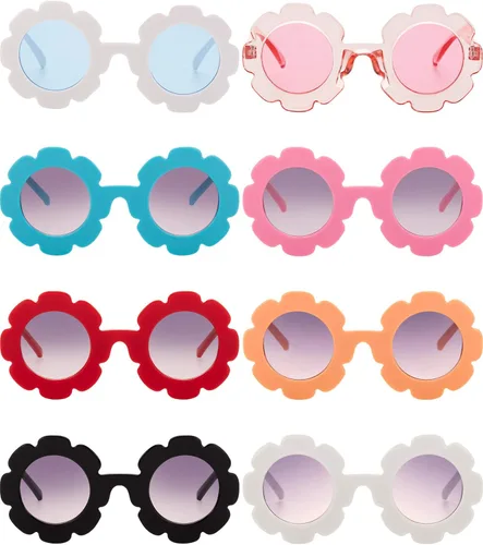 Miniatura 2 de Weewooday 8 lentes de sol de flores para niños, lindos lentes redondos para bebé, lentes con forma de flor para niños y niñas, accesorios de fiesta